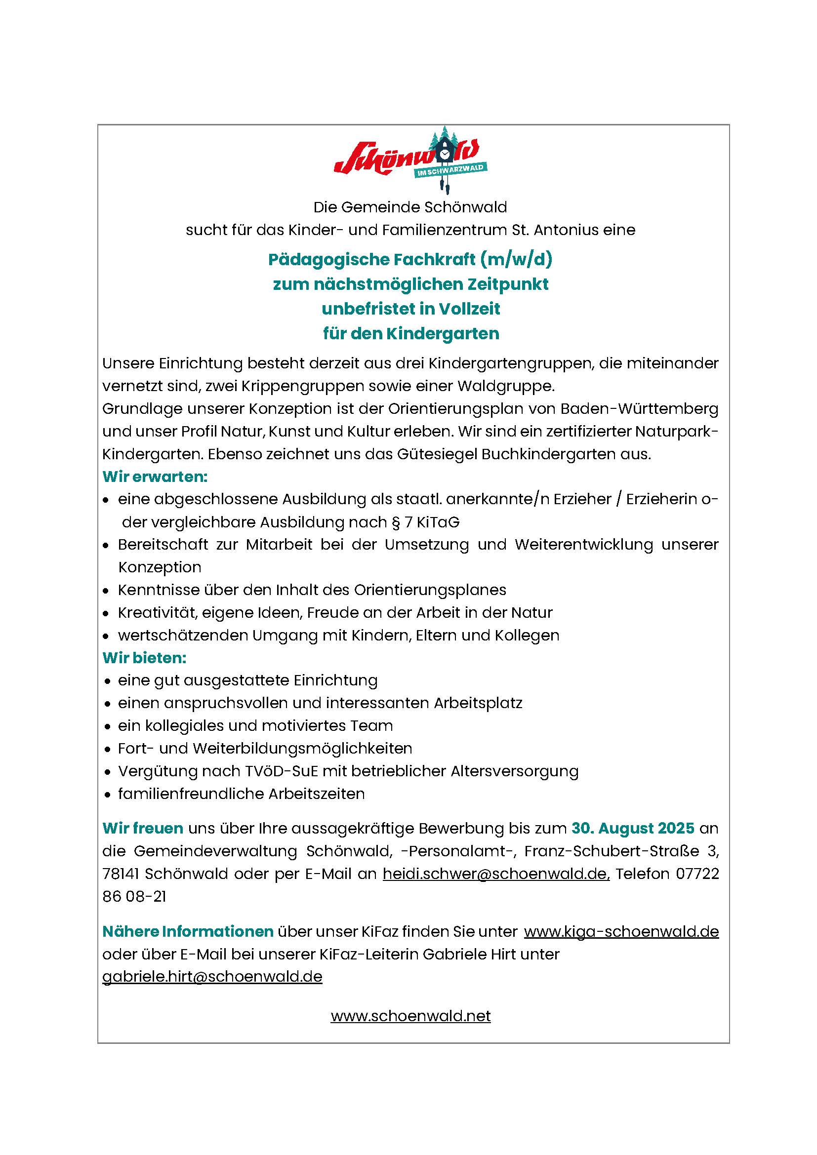 Stellenausschreibung Pädagogische Fachkraft - Homepage - SocialMedia_08.2025
